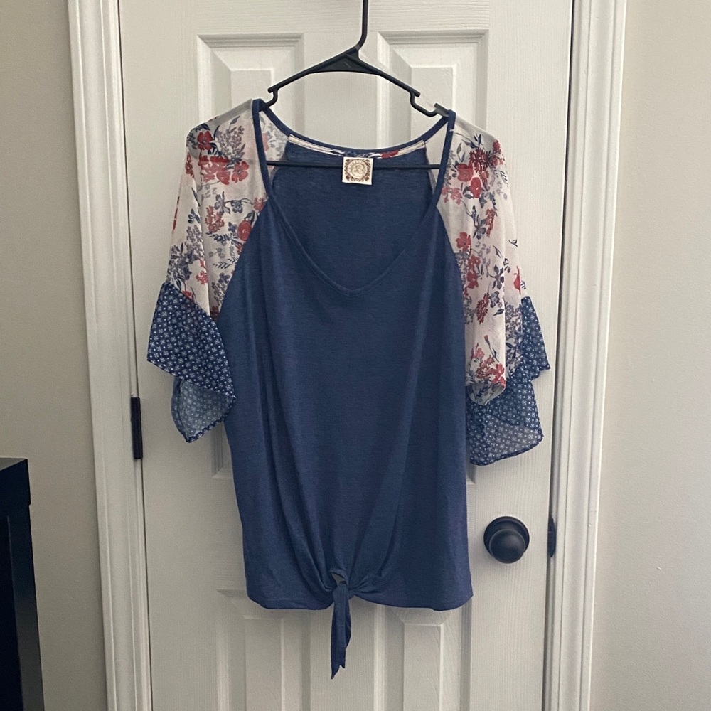 Floral Sleeve Tie-Front Blouse